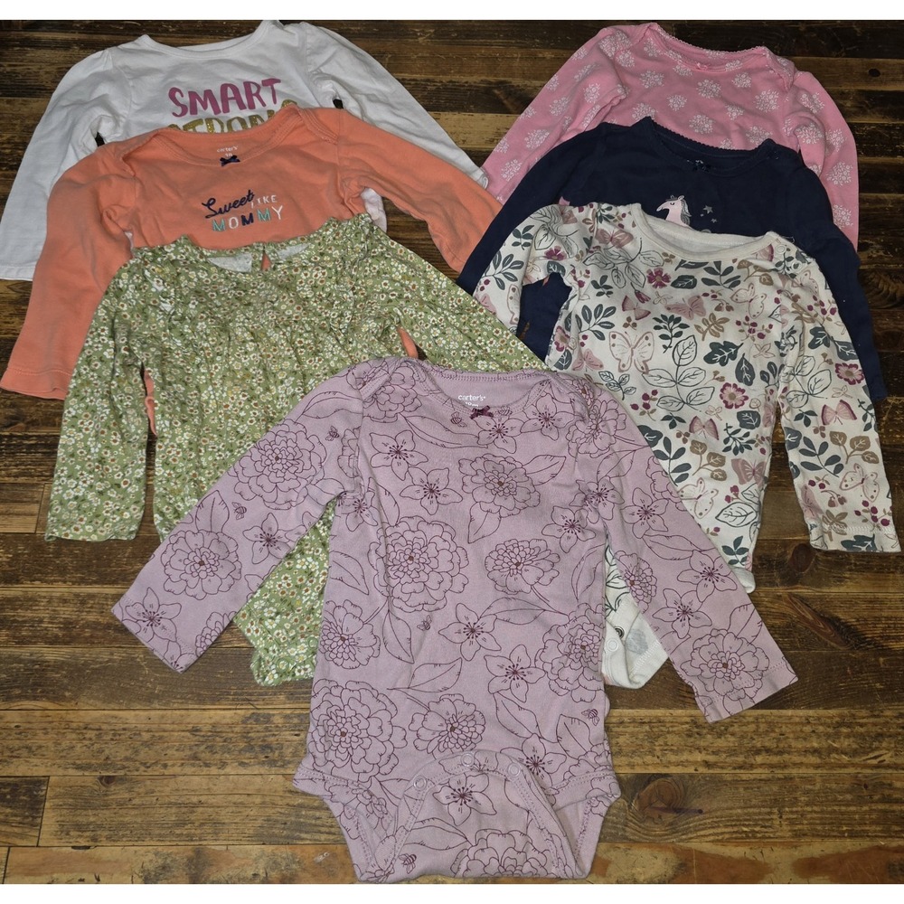 Baby Girl 18 Mo Bodysuits 7 pc Long-sleeved Lot Tops One Piece Bundle Fall